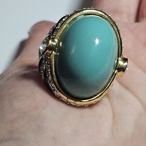Kenneth Jay Lane cabochon Turquoise Black and white Zebra ring size 5 To 6